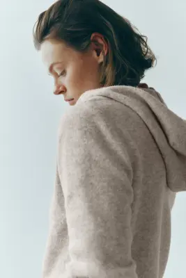 Veste à capuche zippée en maille - Beige clair chiné — photo 3