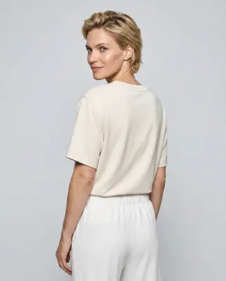Sweat Blanc Col Rond Manches Courtes en Viscose / Elasthanne — photo 3