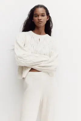 Pantalon en maille pointelle - Beige clair — photo 1