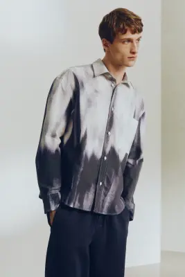 Chemise Relaxed Fit en coton - Bleu foncé/motif — photo 1