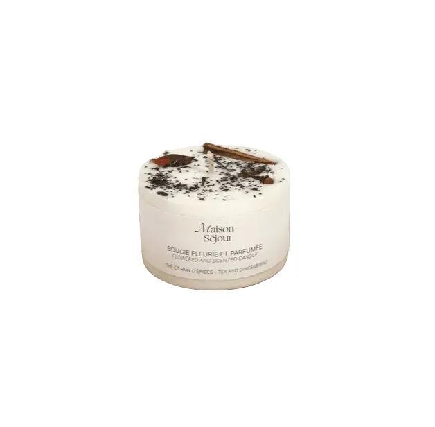 Bougie fleurie, parfum Thé & Pain d'Épices