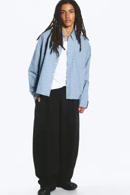 Chemise carrée décontractée en popeline - Bleu à carreaux — photo 1
