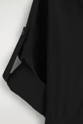 ROBE-CHEMISE MANCHES COURTES EN POPELINE DE COTON - NOIR — photo 4