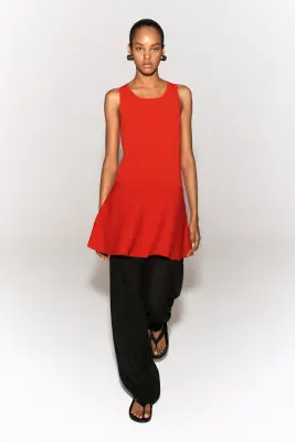 ROBE COURTE TRAPÈZE EN MAILLE - MANDARINE — photo 4