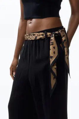 Pantalon en lin mélangé avec foulard - Noir — photo 2
