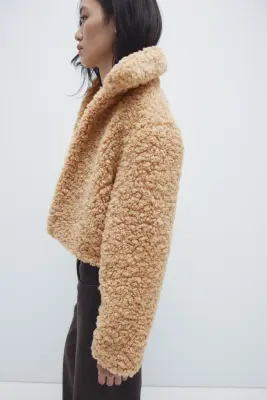 Veste courte en tissu Teddy bear - Beige foncé — photo 4