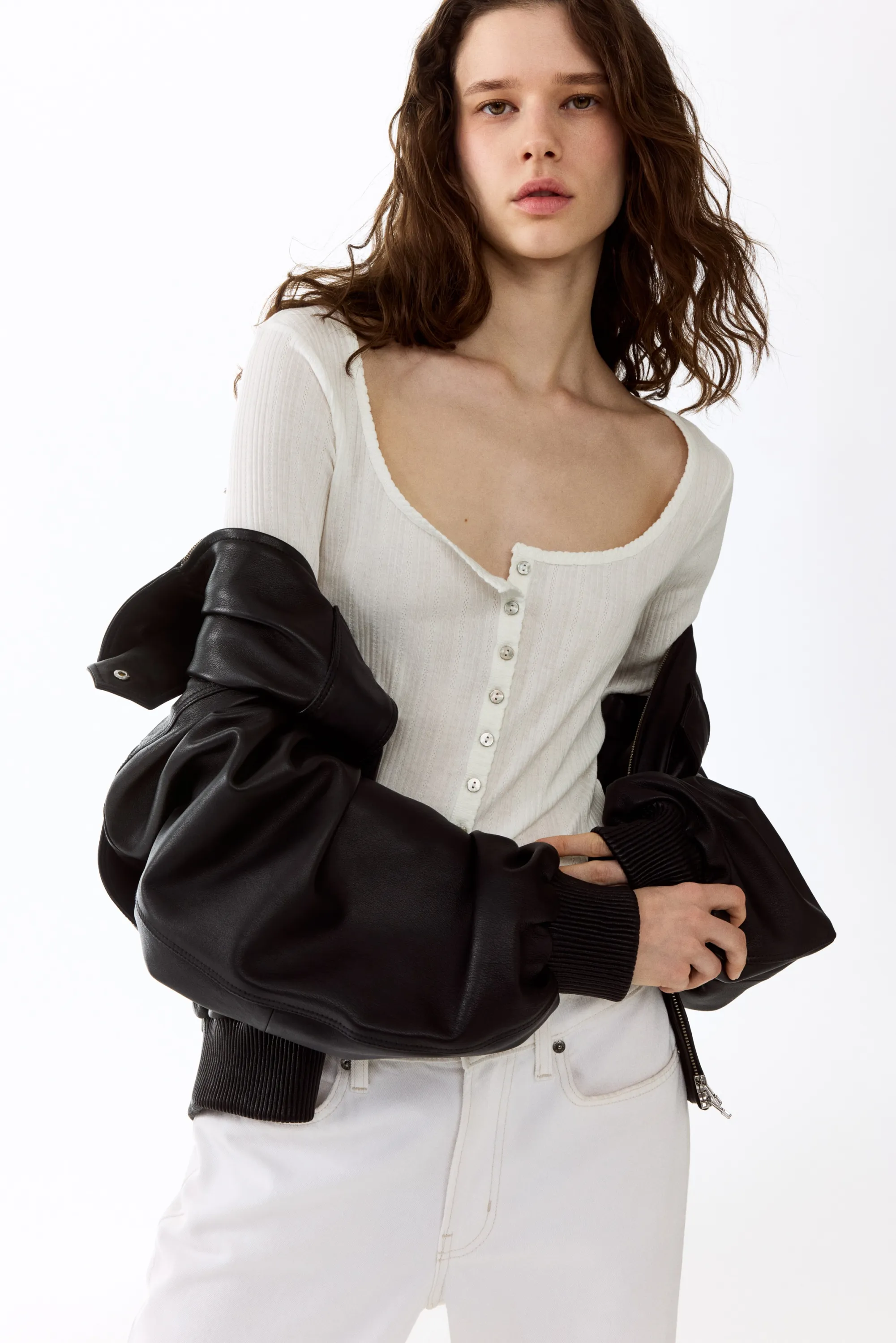 Top en maille pointelle - Blanc