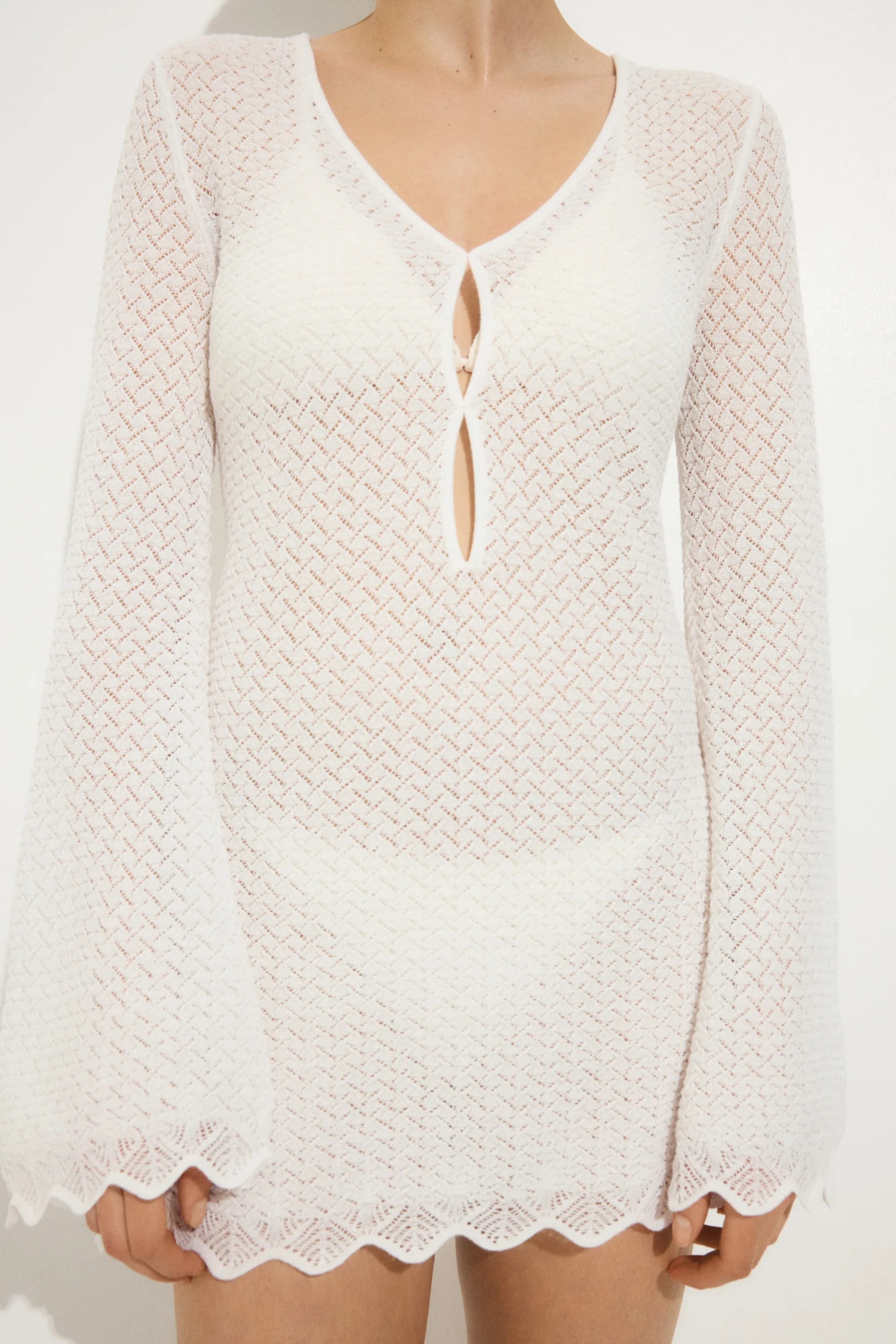 Robe de plage en maille pointelle - Blanc