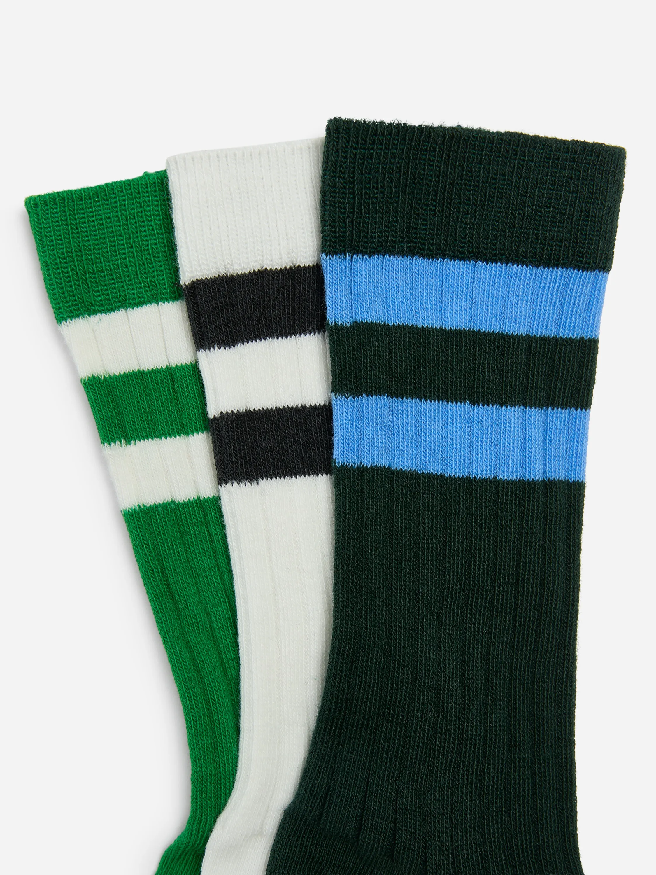 Chaussettes en maille côtelée, 3 paires - Vert foncé/Multicolore