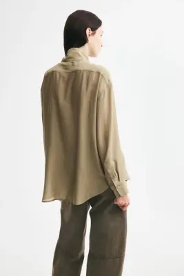 Chemise oversize à col droit - Vert kaki — photo 4