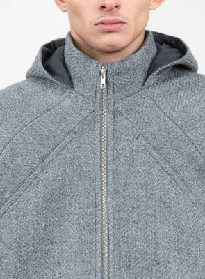 X Collar Puffer Jacket in Light Gray 100% Italian Wool — photo 3