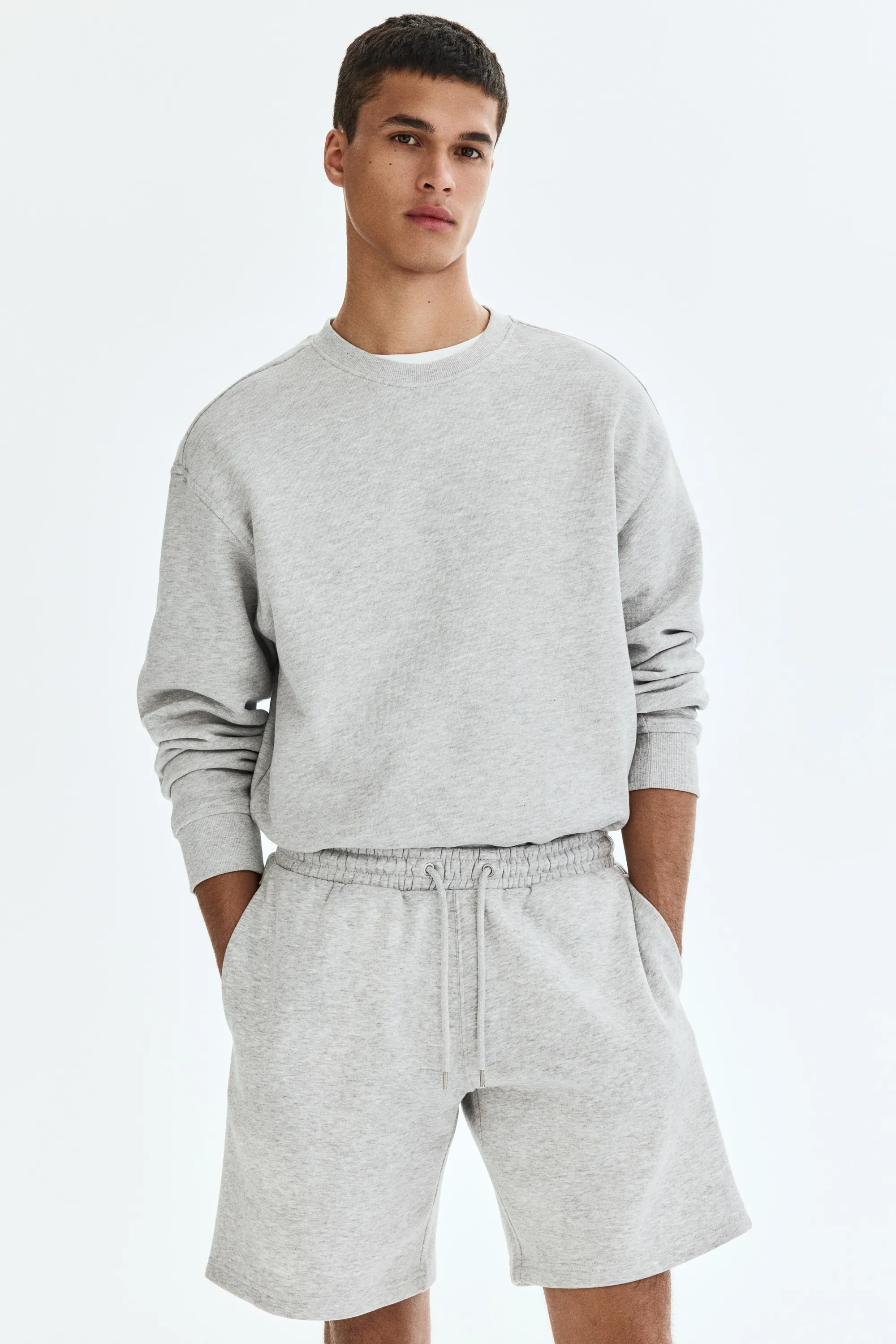 Short Regular Fit en molleton - Gris clair chiné