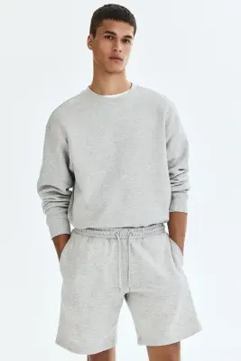 Short Regular Fit en molleton - Gris clair chiné — photo 1
