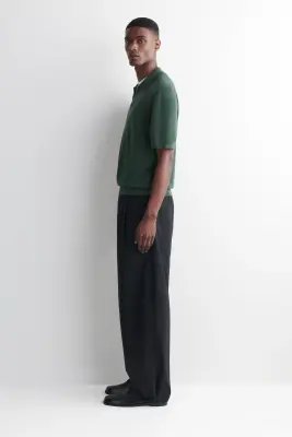 POLO EN MAILLE DE LIN - VERT FONCÉ — photo 1