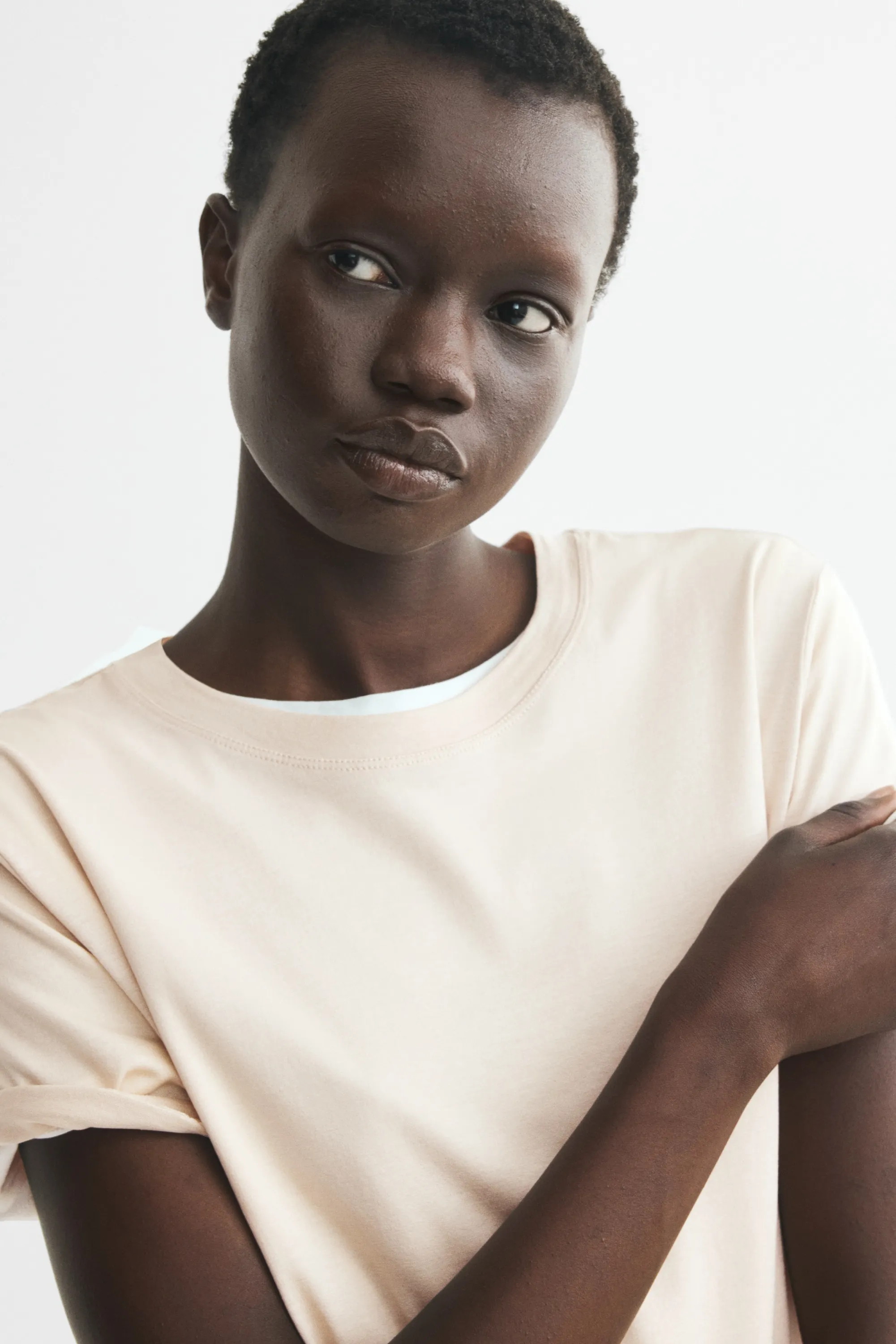 T-shirt en soie mélangée - Beige clair