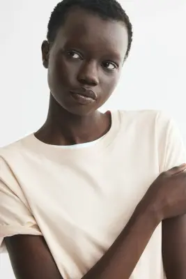T-shirt en soie mélangée - Beige clair — photo 1