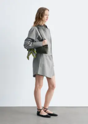 Robe-chemise portefeuille courte - Rayures fines grises — photo 4