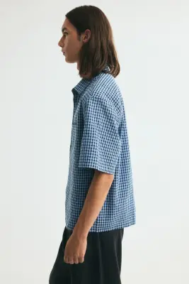 Chemise Relaxed Fit à manches courtes - Bleu clair/carreaux — photo 4