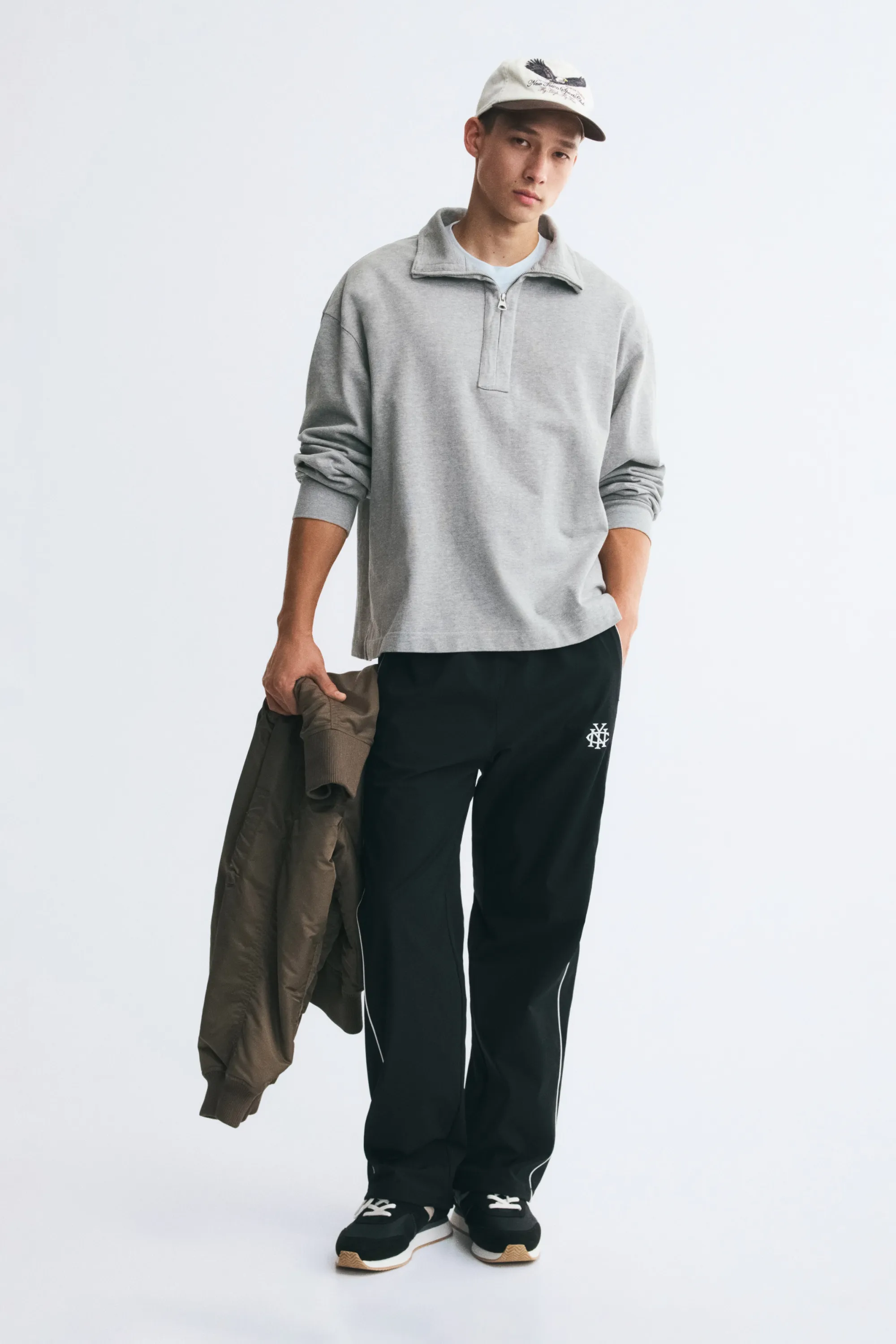 Sweat Relaxed Fit avec col zippé - Gris clair chiné