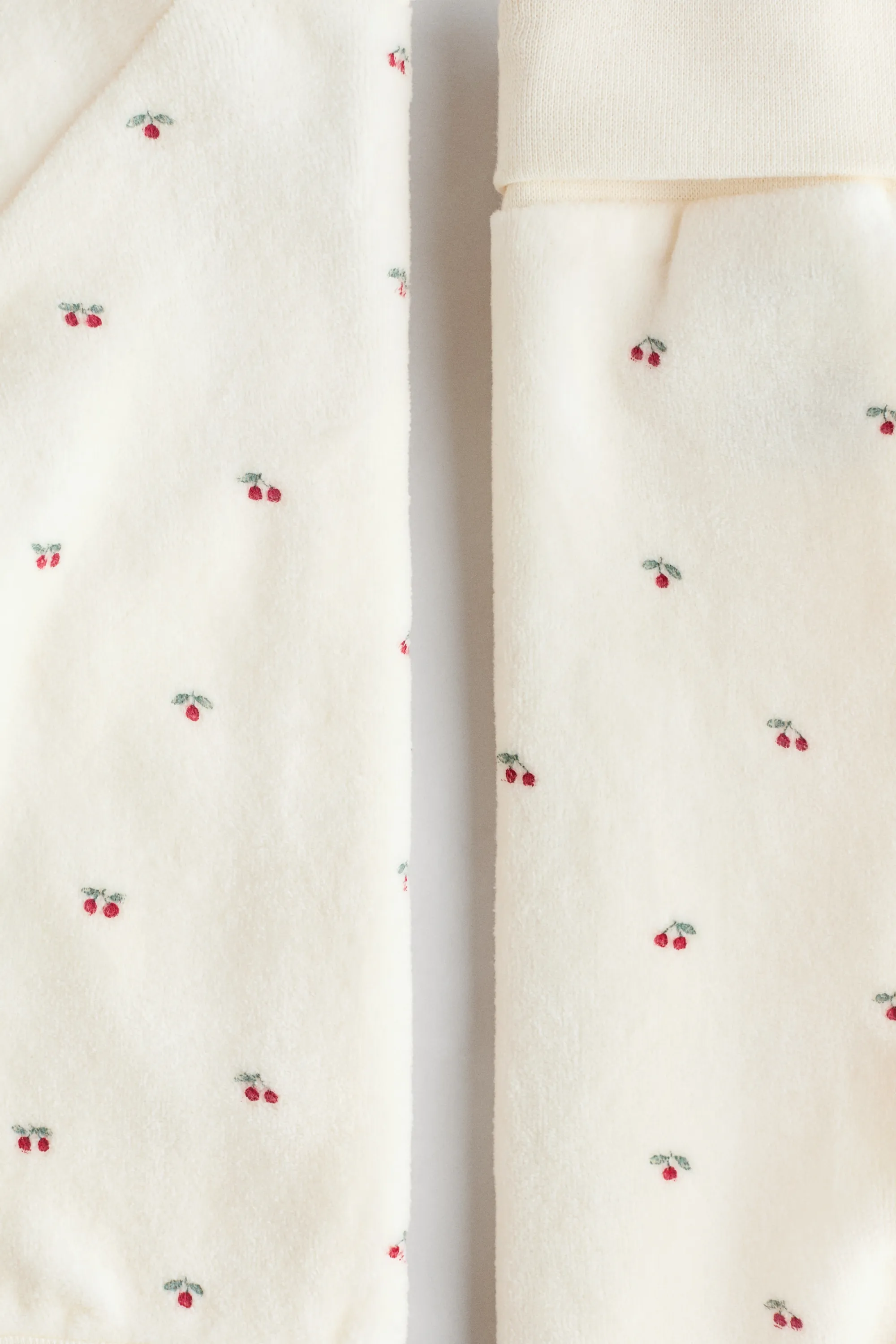 Ensemble 2 pièces gilet et pantalon en velours - Blanc/cerises