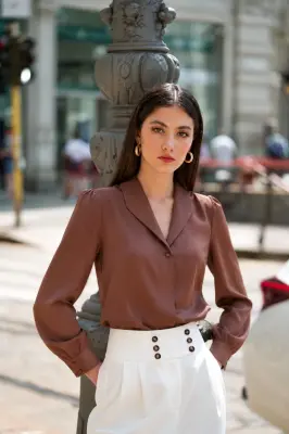 Rhea Silk Blouse - Chocolate — photo 3