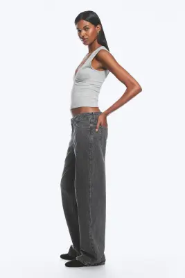 Jean jambe large taille basse Ample - Risso Black - Black — photo 2
