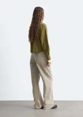 Pull à col montant en laine et coton - Vert olive — photo 2