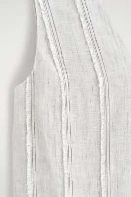 ROBE MIDI SCULPTÉE ET PLISSÉE EN LIN - GRIS CLAIR — photo 3