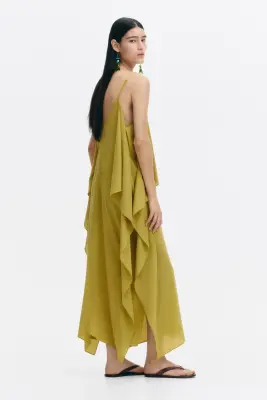 Robe en crêpe à effet drapé - Vert-jaune — photo 3