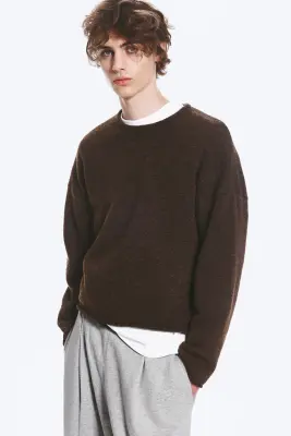 Pull carré en maille - Marron foncé chiné — photo 3