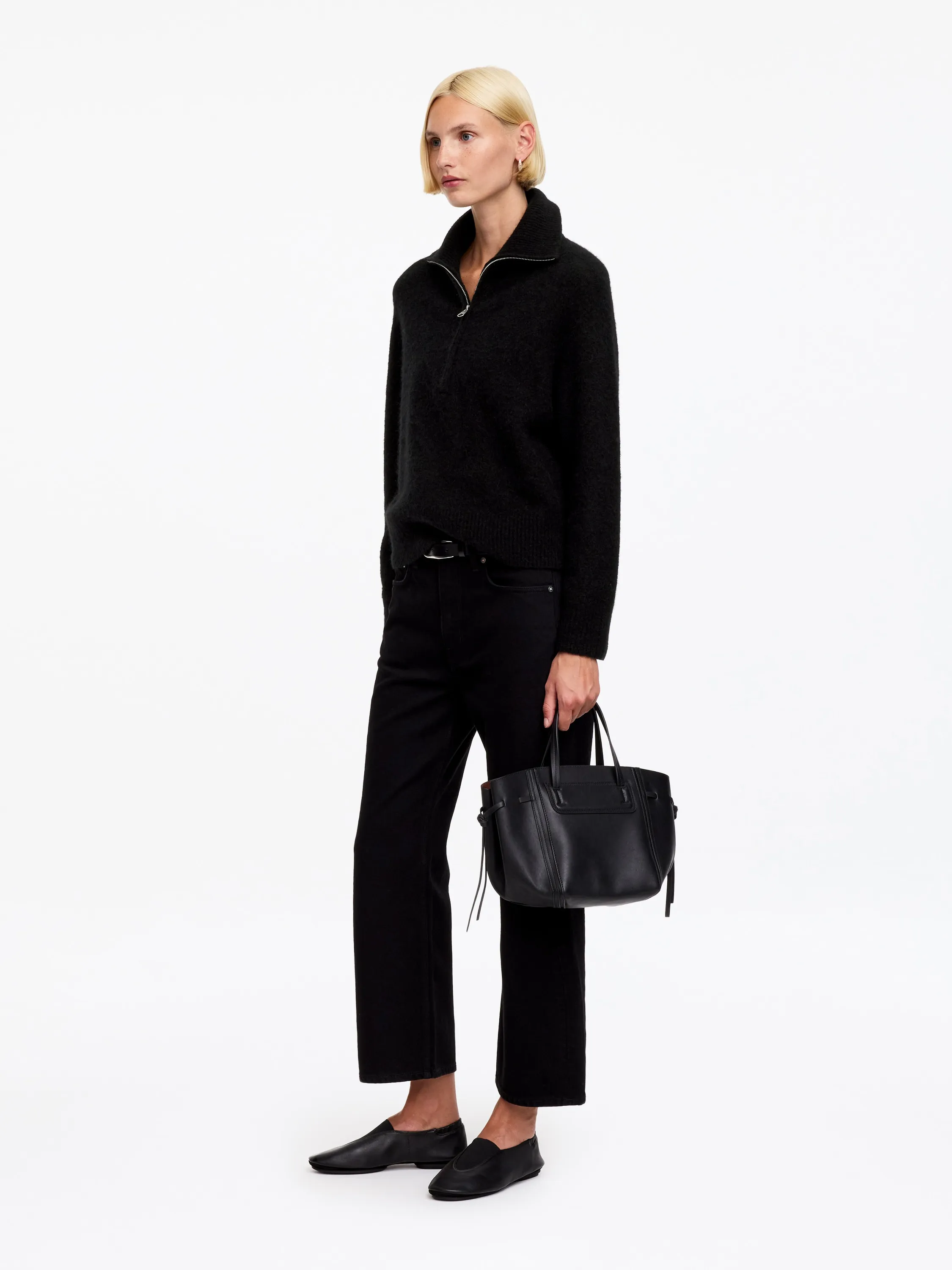 Pull demi-zippé en mélange d'alpaga - Noir