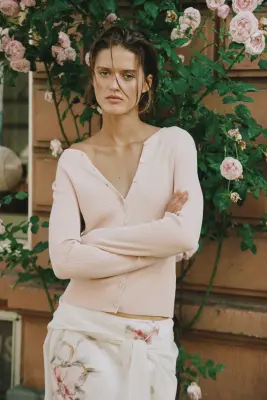 Gilet en maille côtelée de viscose mélangée - Rose ancien — photo 2