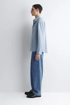 CHEMISE DÉCONTRACTÉE EN POPELINE DE COTON PIMA - BLEU — photo 2