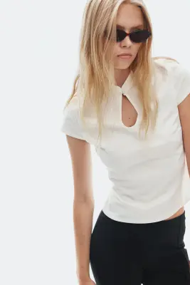 Top en viscose mélangée avec fente goutte d'eau - Crème — photo 1