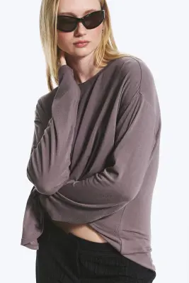 T-shirt ample à manches longues - Violet délavé — photo 2