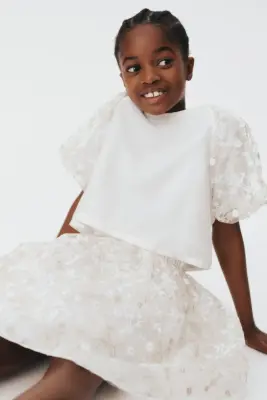 Blouse à manches bouffantes - Blanc/fleuri — photo 1