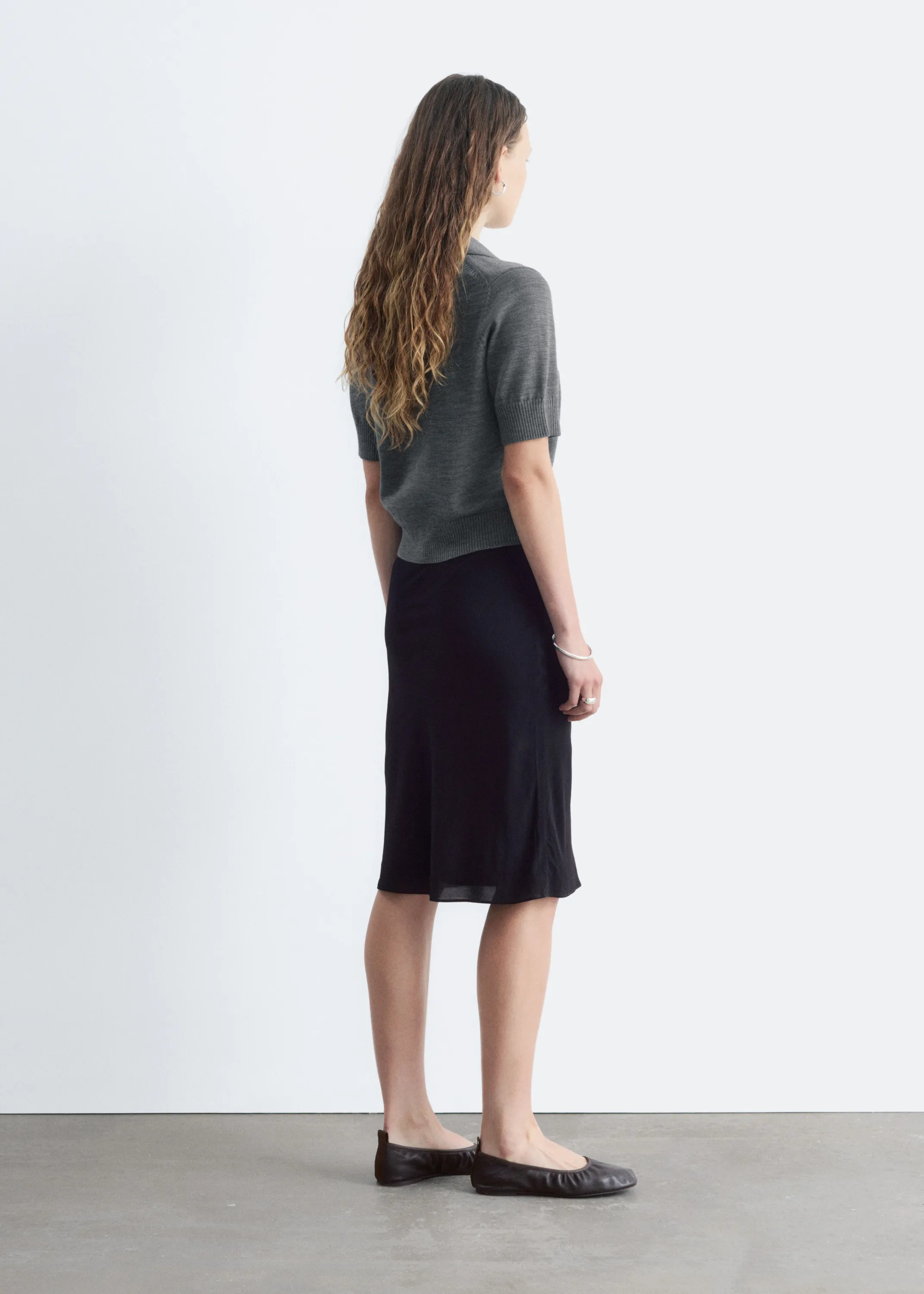 T-shirt polo en laine - Gris chiné foncé