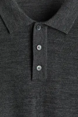 Polo Regular Fit en laine mérinos - Gris foncé chiné — photo 5