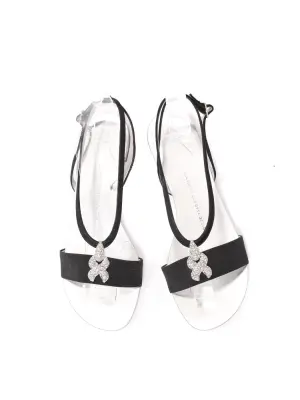 Sandales plates bijoux cristal Swarovski en gros grain noir et cuir Argent Prix boutique 675€ Taille 37,5 — photo 2