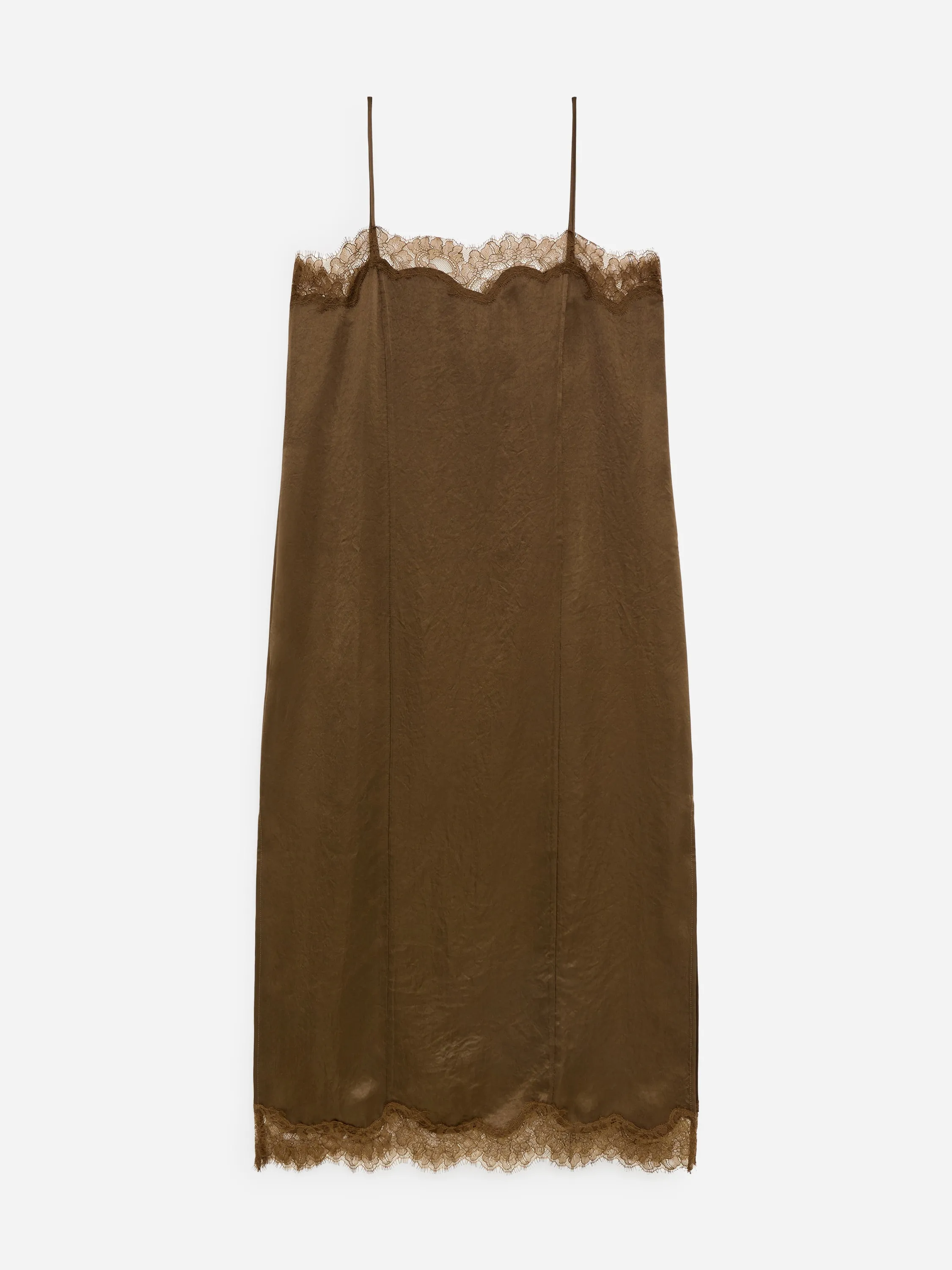 Robe nuisette bordée de dentelle - Marron