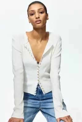 Gilet côtelé - Crème — photo 1