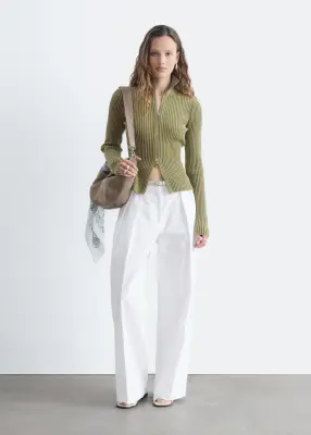 Cardigan zippé à col roulé - Vert — photo 2