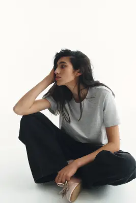 T-shirt en coton - Gris clair chiné — photo 2
