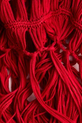 Top frangé en maille ajourée - Rouge — photo 5