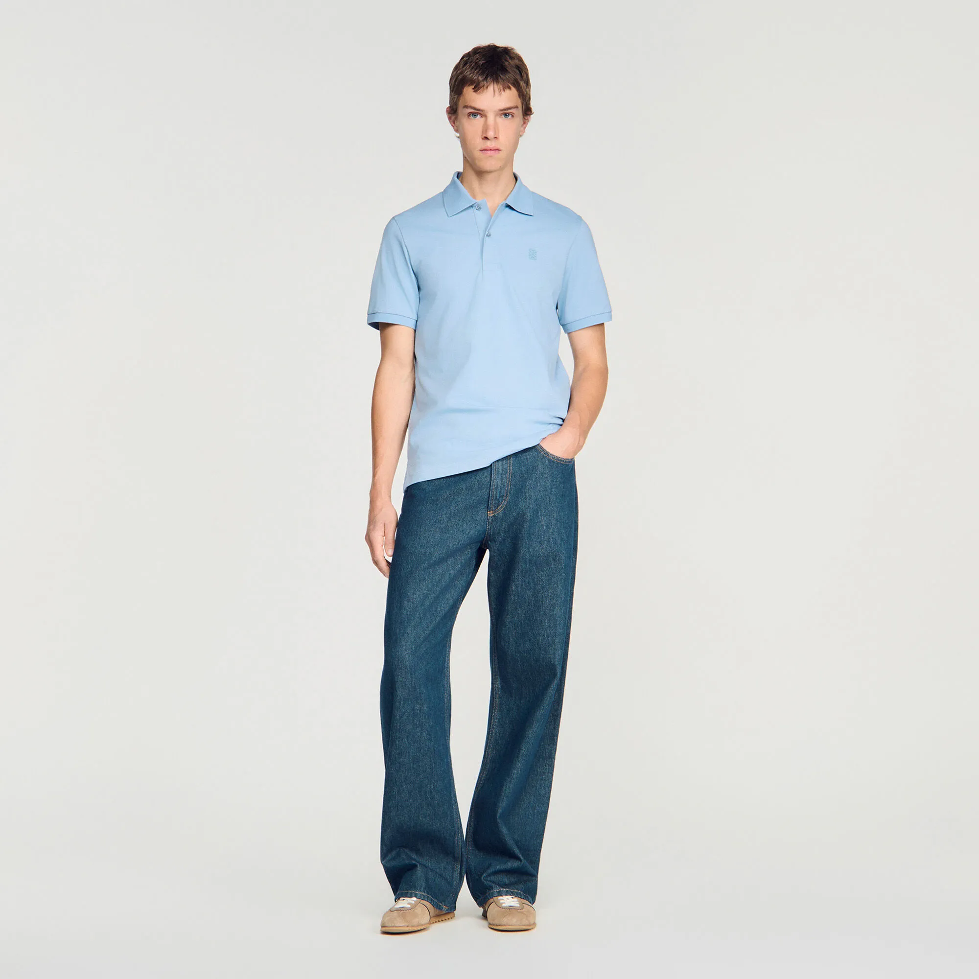 Polo en coton à logo cuir