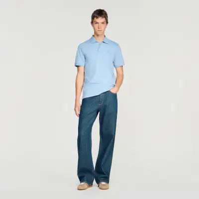Polo en coton à logo cuir