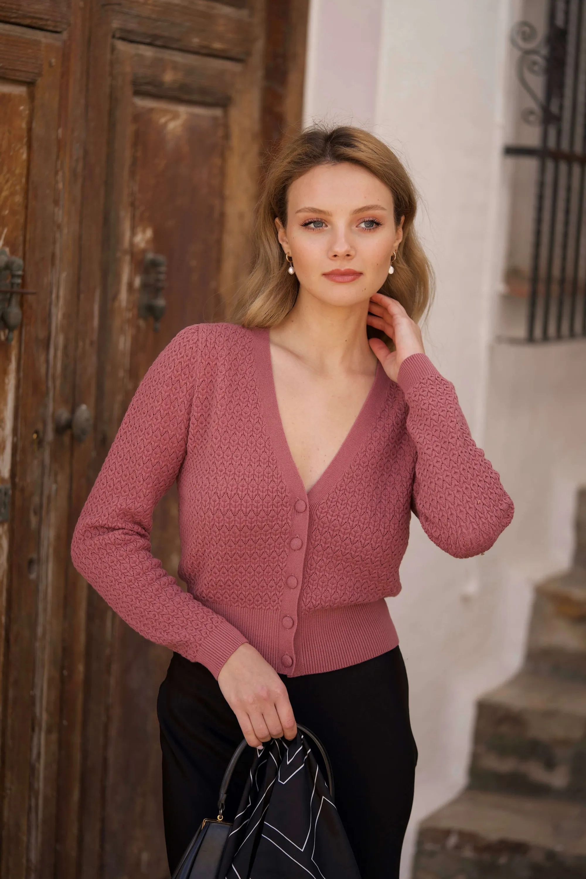 Clary Knit Cardigan - Pink wood