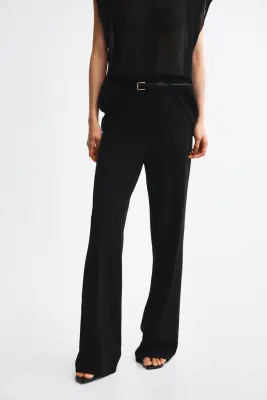Pantalon droit avec ceinture - Noir — photo 1