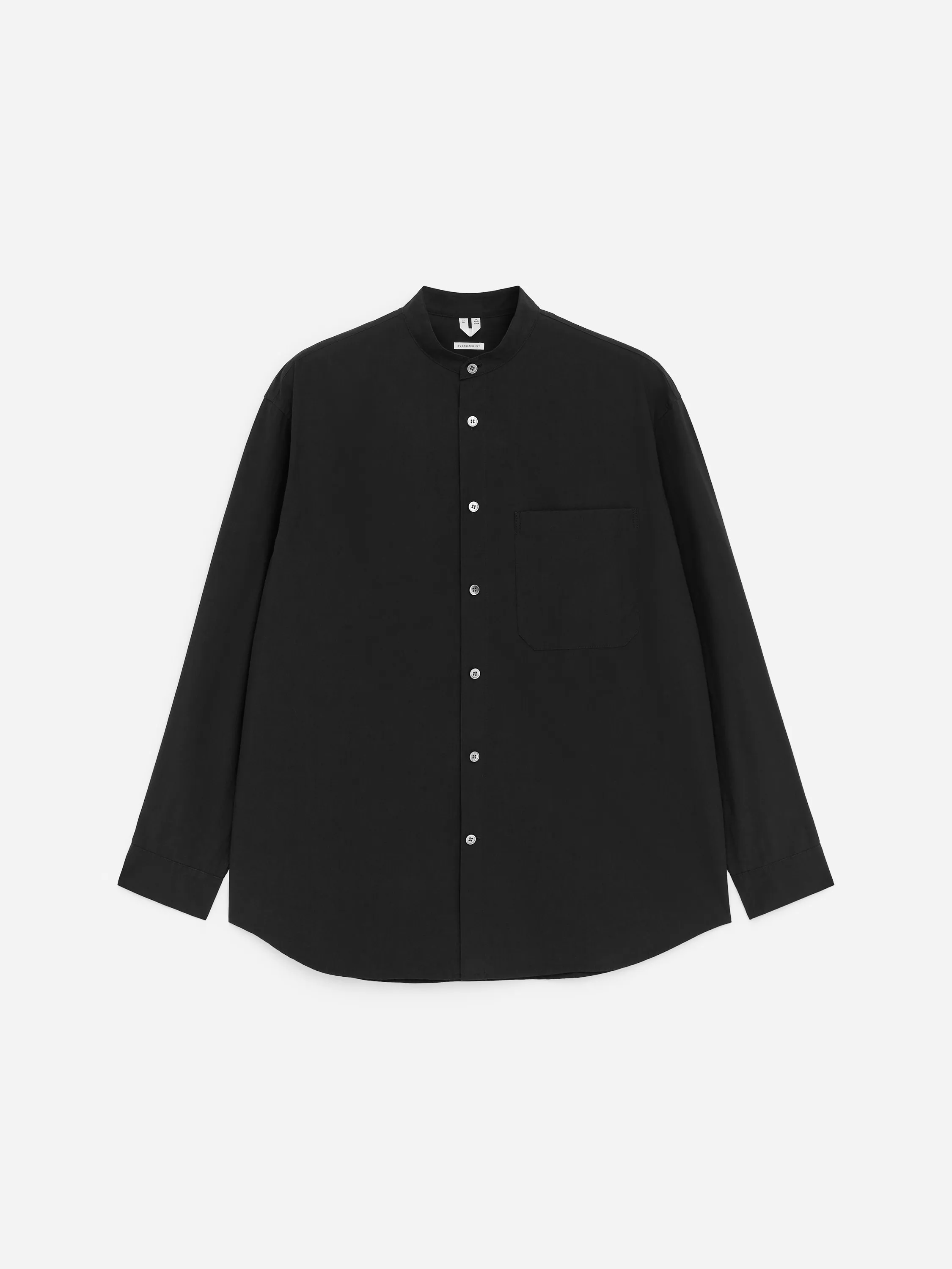 Chemise en popeline à col mao - Noir