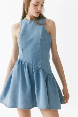 Robe en denim avec jupe évasée - Bleu denim clair — photo 2